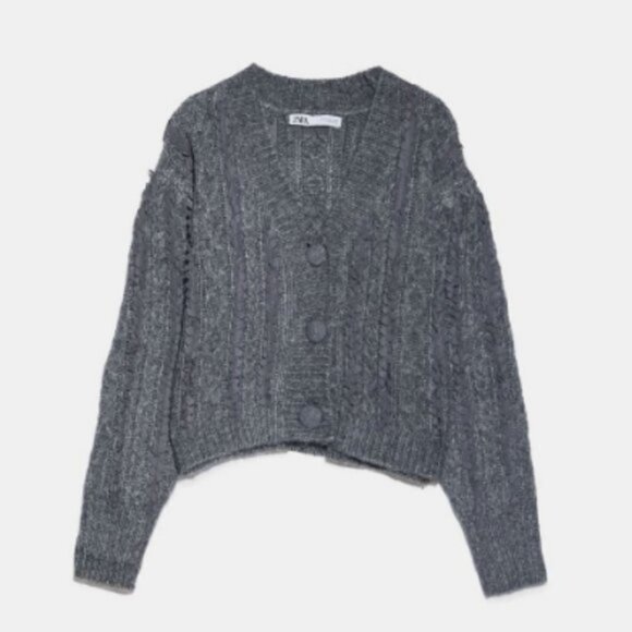 Zara Contrasting Knit Grey Cardigan Size Small - Picture 2 of 6